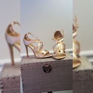 Gold Pyramid Multi Studded Ankle Strap Heels